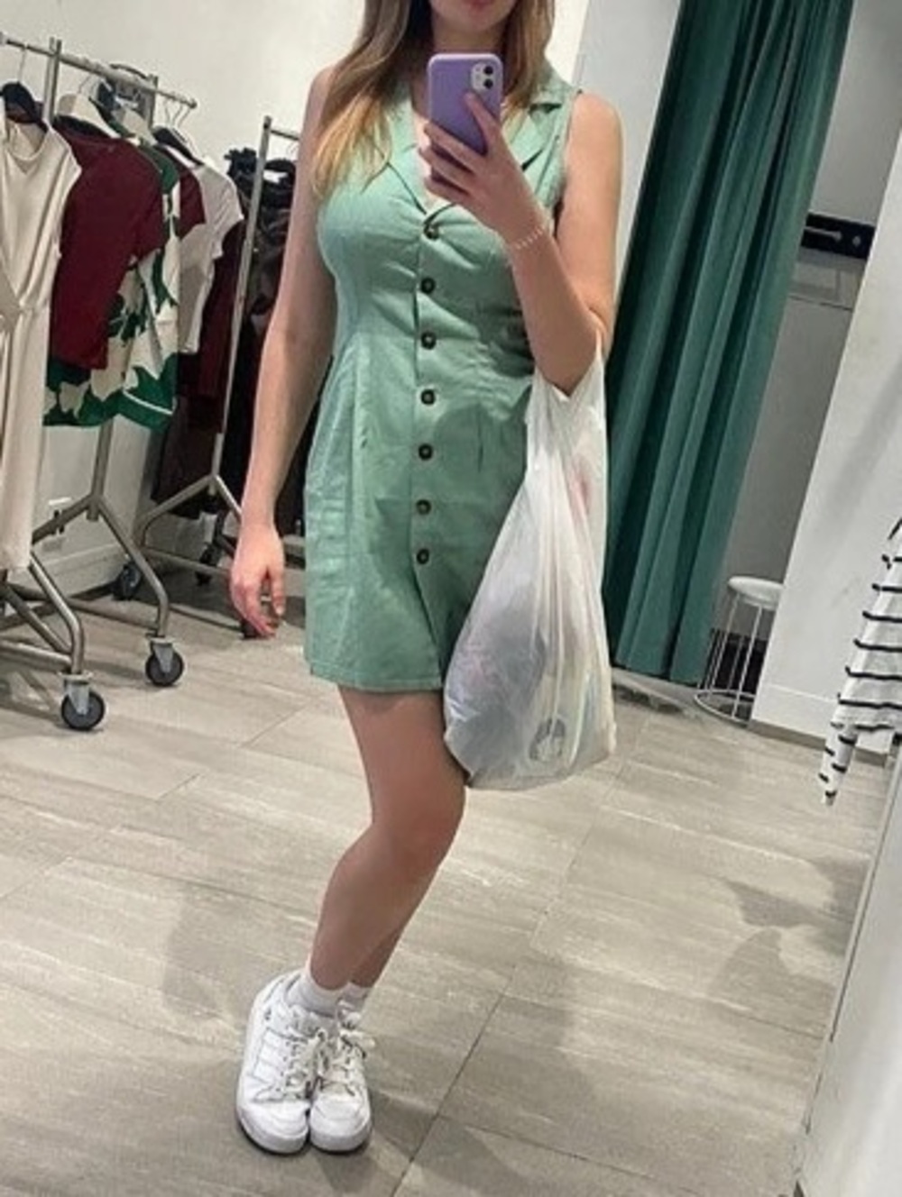RIHOAS Green Collar Sleeveless Button Mini Dress Green Medium